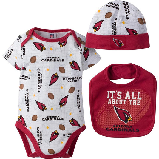 Arizona Cardinals Baby Girl 3-Piece Bodysuit, Bib and Cap Set